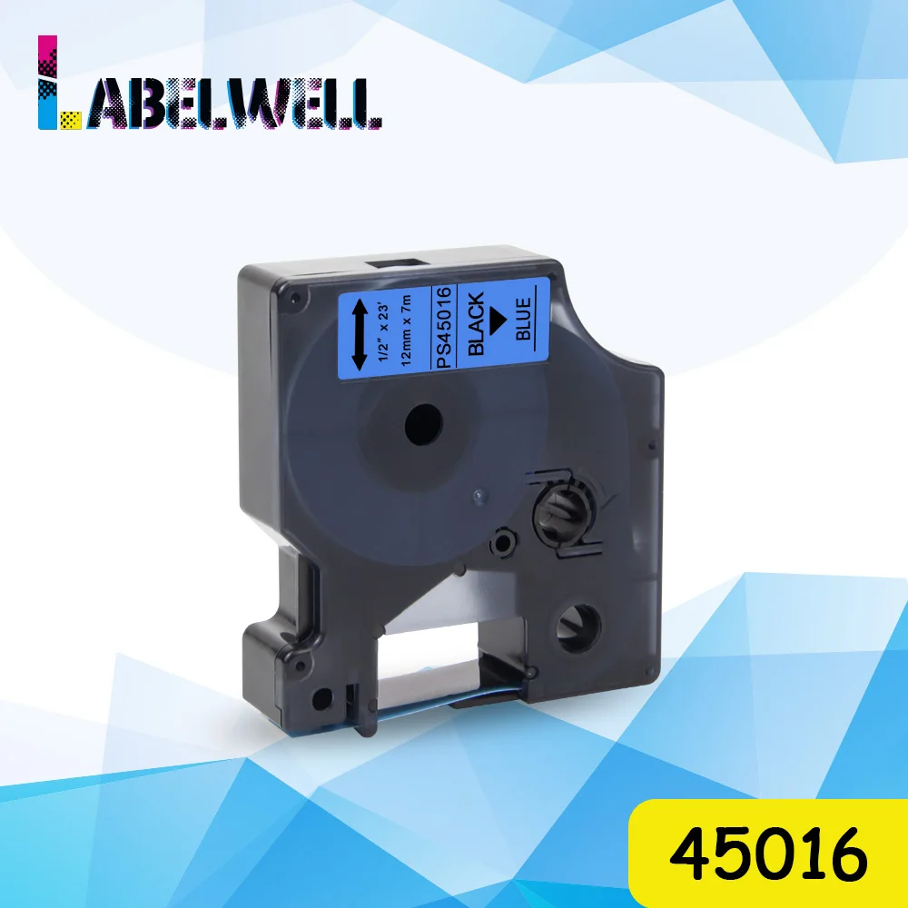 

Labelwell, совместимый с Dymo D1 45016, 12 мм лента для маркировки черный на голубом картридж для печати этикеток, замена для DYmo LabelManager LW160 LW280