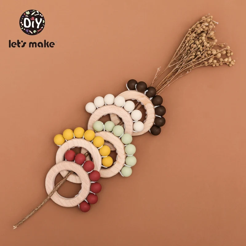 

Let's Make Silicone Teethers BPA Free Wooden Ring Beech Beading Rattle Grip Doll Food Grade 1PC Silicone Beads Baby Teething