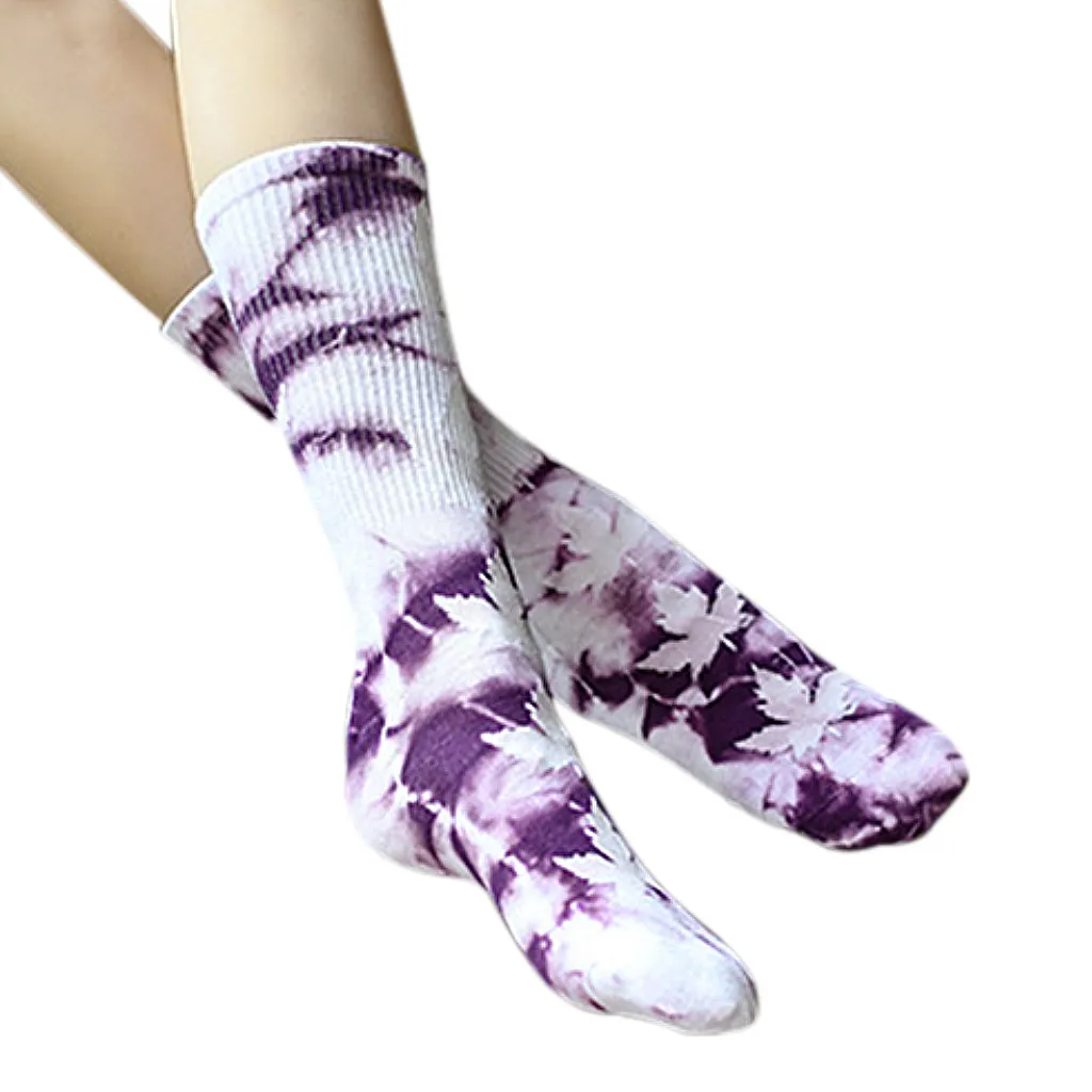 10 Pair Unisex Novelty Maple Leaf Tie-dye Skateboard Socks Cotton Harajuku Hiphop Stockings Sox Ethnic Couple Long Sock Meias | Женская