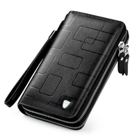 weysfor men leather multifunctional long wallet cow leather zipper money clip mens simple design business clutch cellphone bag