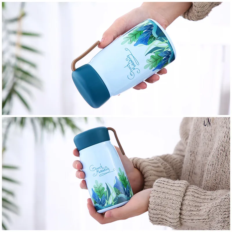 Детская пищевая бутылка сладкая термокружка из нержавеющей стали 304 для горячей воды с портативной веревкой для детей школьного возраста 380 мл.