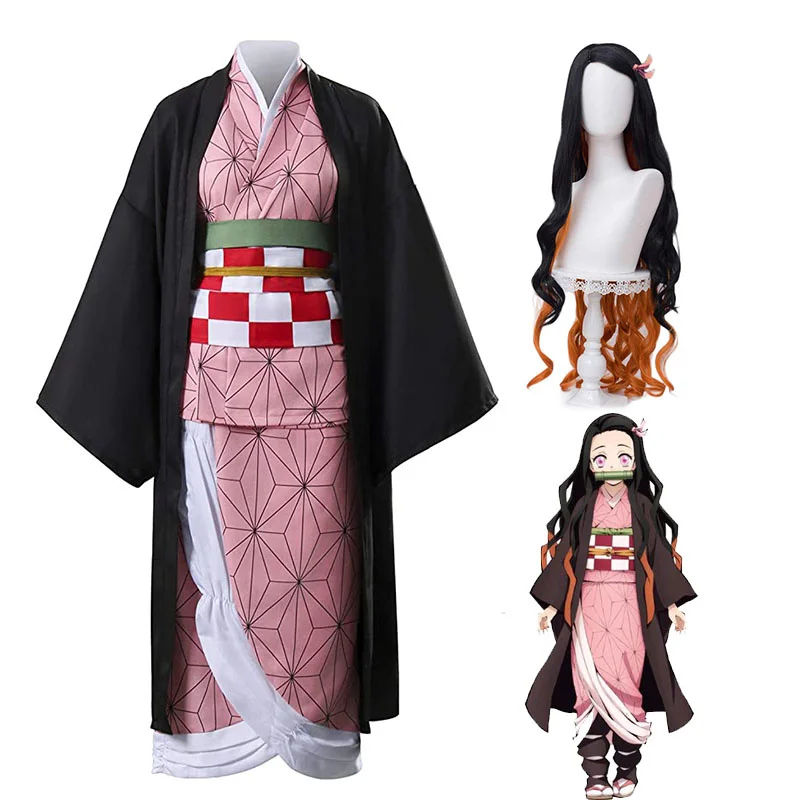 Anime Demon Slayer Kimetsu No Yaiba Cosplay Costumes Kimono Kamado Nezuko Adult Child Halloween Costume Wig Suit | Тематическая