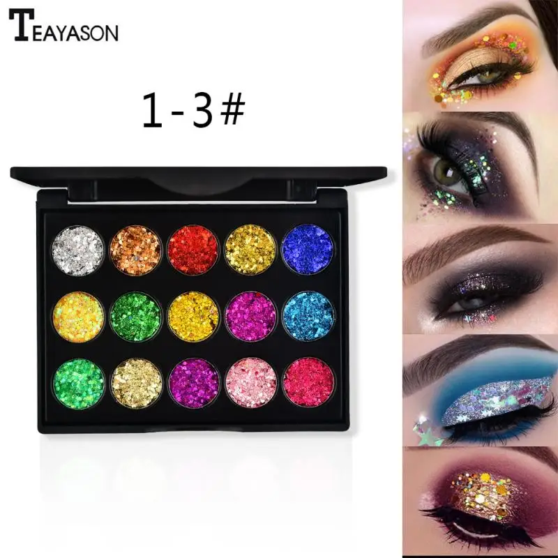 TEAYASON 15 Color Diamond Sequins Eyeshadow Tray Glitter Powder High-gloss Eye Shadow Stage Makeup Disk TSLM1 |