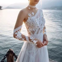 beach boho wedding dress for bridal lace applique long sleeves a line rustic bride gowns chic elegant robe de mariee 2021