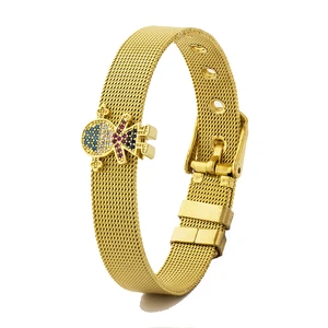 AIBEF New Simple Gold Lovely Girl Stainless Steel Adjustable Bracelet Cubic Zirconia Jewelry For Women Watch Belt Birthday Gifts