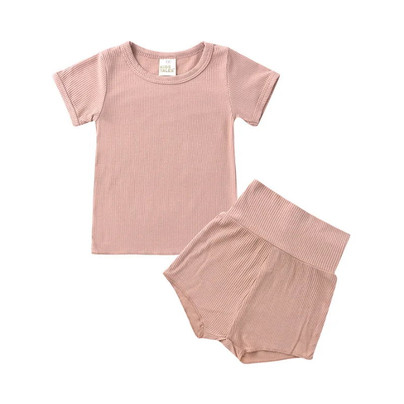 

0-4 years baby two-piece home clothes cotton short-sleeved T-shirt + high waist belly protection shorts pajamas quality clothing
