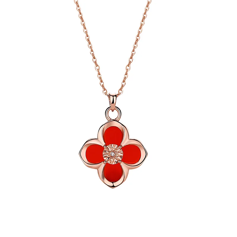 

925 Sterling Silver Four-leaf Clover Diamond Necklace Female Light Luxury Temperament Rose Gold Clavicle Chain Agate Necklace