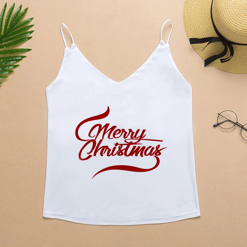 Майка женская на бретельках с V-образным вырезом и принтом | Женская одежда