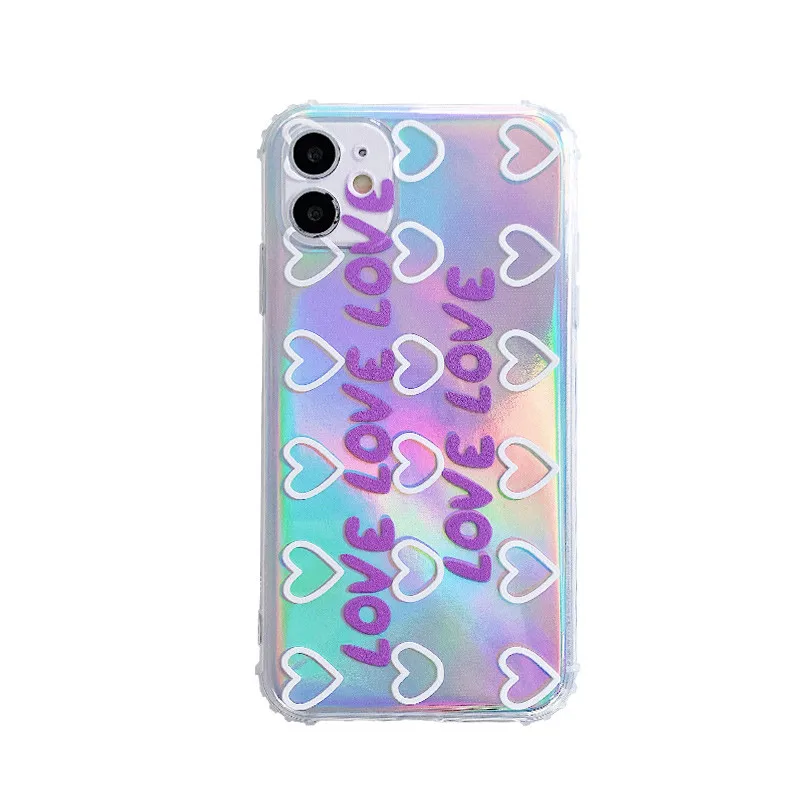 Чехол для телефона Rainbow Holographic Laser для iPhone 7 8 Plus X XS MAX XR 5S 6 6S Soft TPU Glossy 3D Hearts Back on.