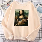 Толстовка мужская флисовая оверсайз в стиле Харадзюку, повседневный свитшот с мультяшным принтом кота, худи, осень