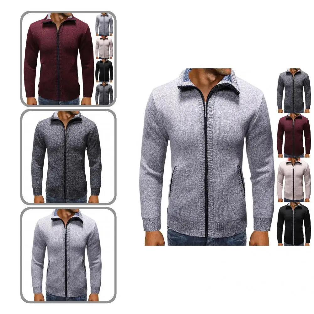 

Trendy Stand Collar Zipper Closure Cardigan Sweater Men Cardigan Casual Cold Resistant