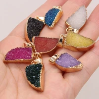 fashion new natural semstones with gilt edge crystal bud small knife shaped pendant crafts making diy necklace multiple colors