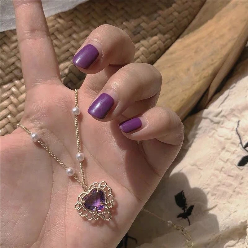 

Kpop Fairy Transparent Purple Love Heart Crystal Pendant Clavicle Chain Pearl Chocker Necklace For Women Egirl Aesthetic Jewelry