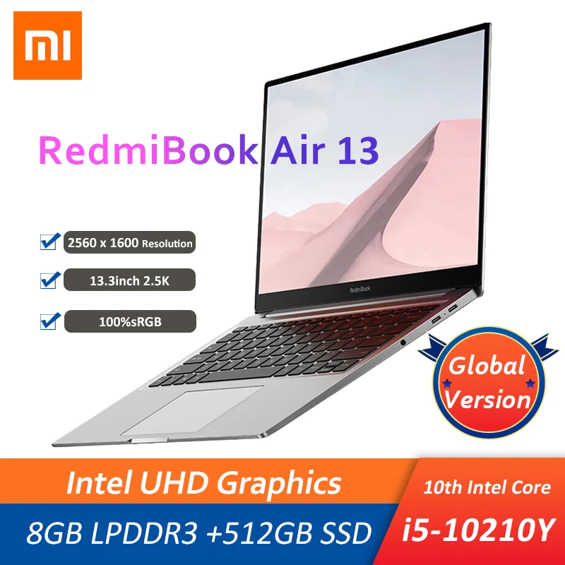 Ультратонкий ноутбук Xiaomi Mi RedmiBook Air 13 с процессором Intel Core i5-10210Y 8 Гб LPDDR3 512 SSD 2 5 K 3