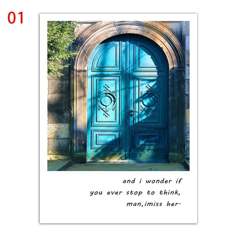 Синий дом пейзаж картины в скандинавском стиле плакаты печать дверь здание