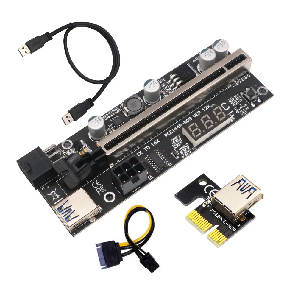 

Переходная карта PCI-E 16X на 1X, USB 3,0, кабель-удлинитель, адаптер SATA на 6 контактов питания с датчиком температуры для майнинга BTC, ETH, GPU