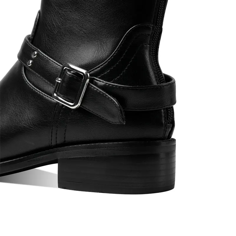 

Black Brown Yellow Women Westren Boots Fashion Buckle Square Low Heel Knee High Boots Autumn Winter Round Toe Shoes Woman
