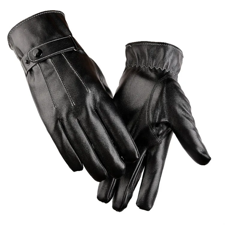 Мужские зимние теплые перчатки из искусственной кожи черные для сенсорного