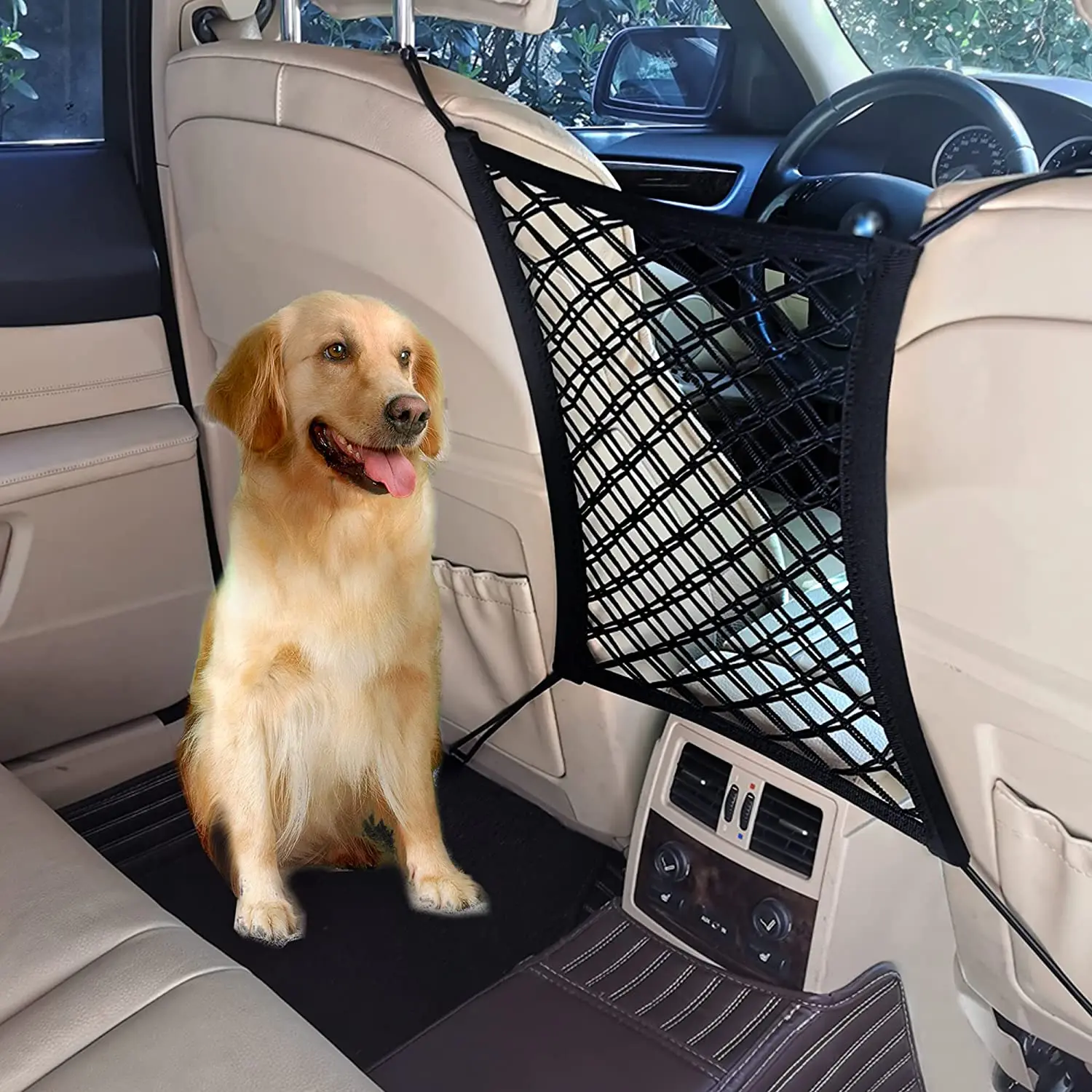 

Car Elastic Storage Net Bag Between Seats Auto Interior Organizer Car Divider Pet Barrier Universal Stretchable Mesh Bag