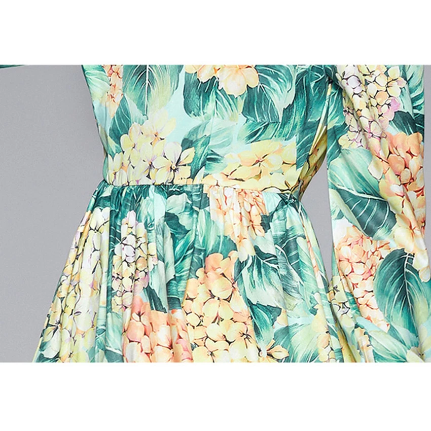 

Spring Summer Floral Print Elegant Dress Women Full Sleeve Vintage Chiffon Dress High Quality Fashion Party Dresses Vestidos