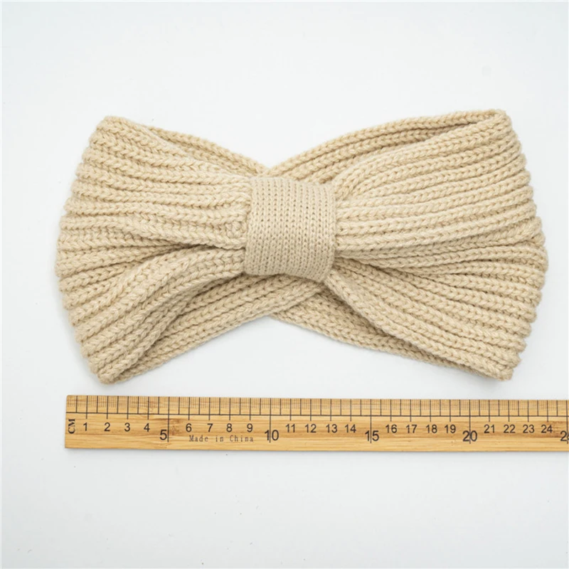 Мягкая шерстяная плетеная повязка с бантом вязаная для волос женские теплые