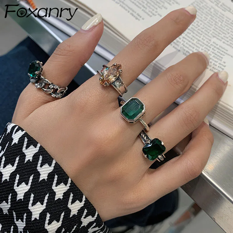 Foxanry 925 Стерлинговое Серебро Циркон Кольца Ювелирные украшения для женщин пары INS