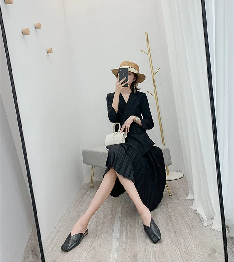 Винтажный Блейзер платья женское модное лоскутное гофрированное платье с