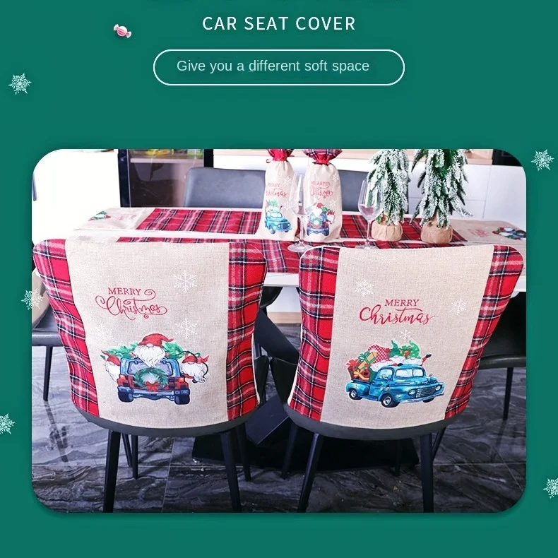 

Home Christmas Decorations, 50 Cm Fabric Lattice Blue Truck Table and Chair Cover,DIY Festive Party Santa Decoration Chair Cover