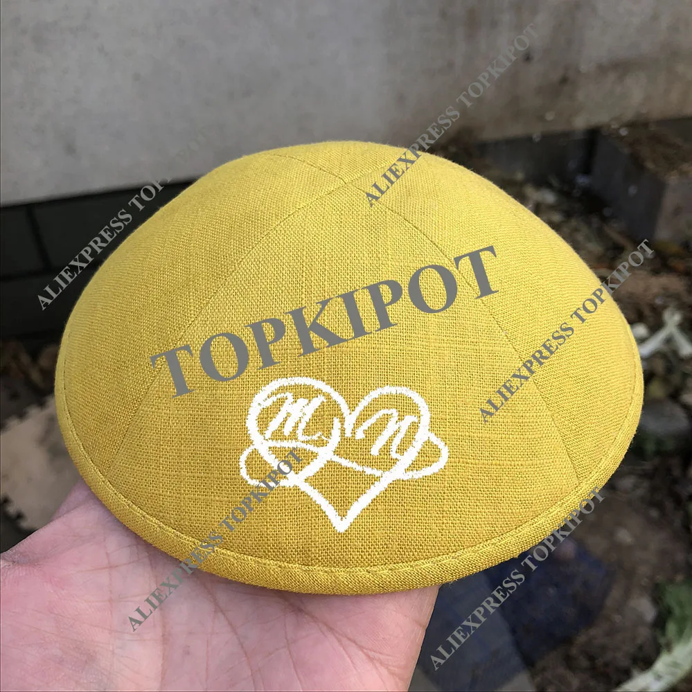 Королевский синий льняной kipas с белым логотипом вышивки как дизайн клиентов