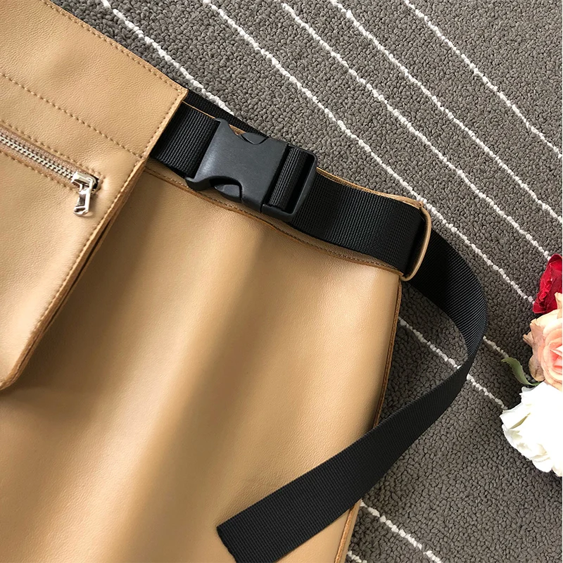 Продажа Женская короткая юбка из овчины, трапециевидная юбка с высокой талией и ремнем, кожаная юбка цвета хаки, 2020