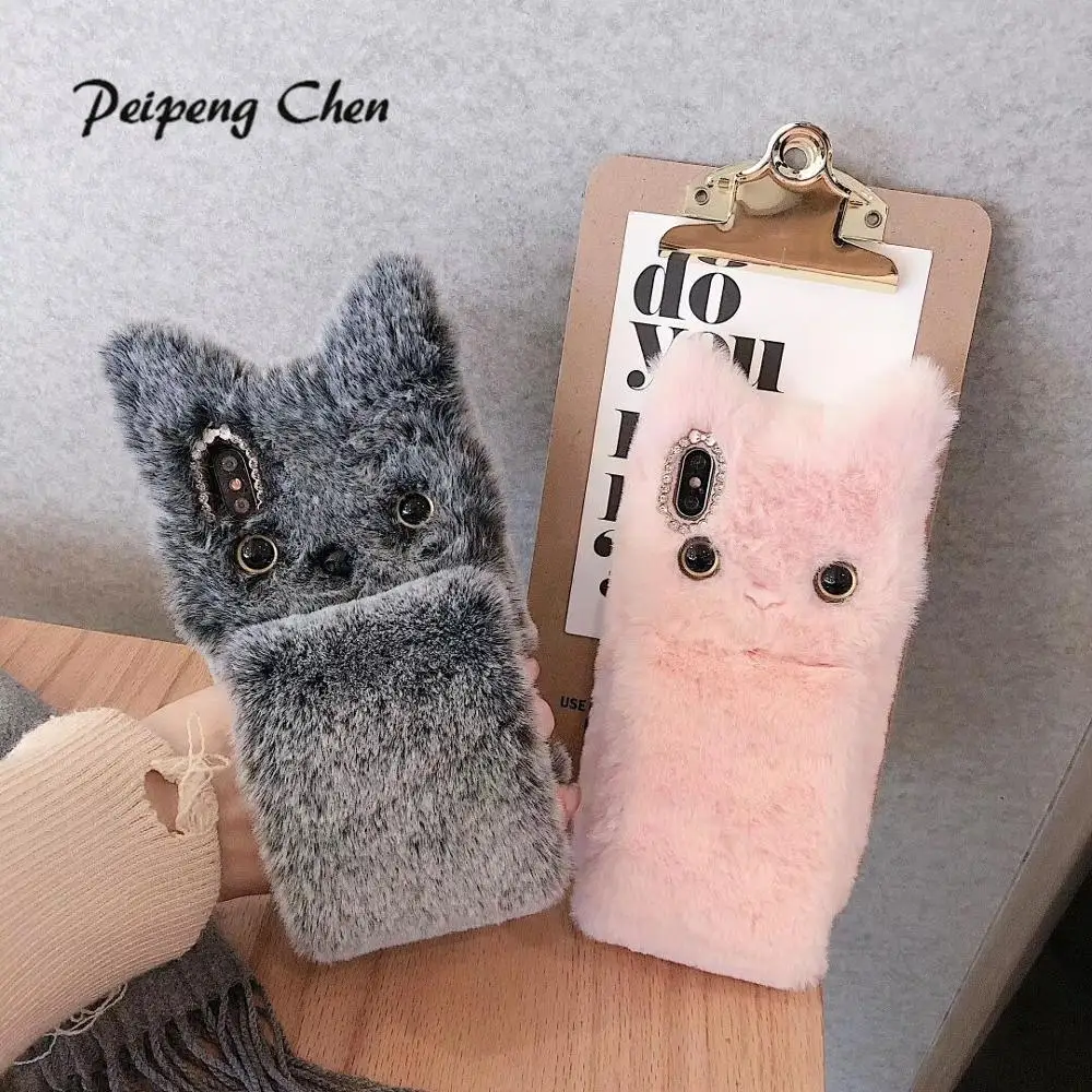 Силиконовый мягкий чехол для iPhone XS Max XR X 11 Pro 3D плюшевый теплый пушистый телефона