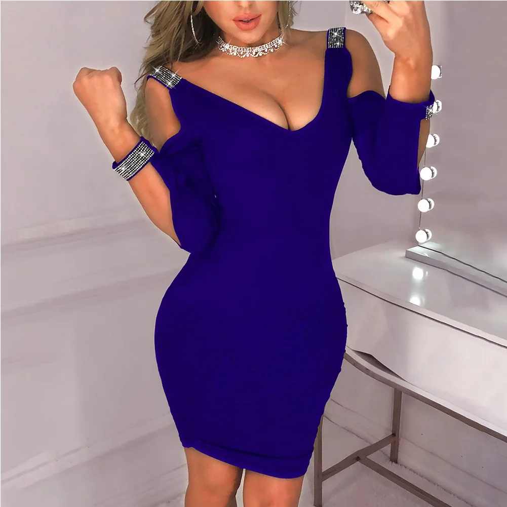 2019 Сексуальное Женское Платье бодикон с v образным вырезом Клубное платье