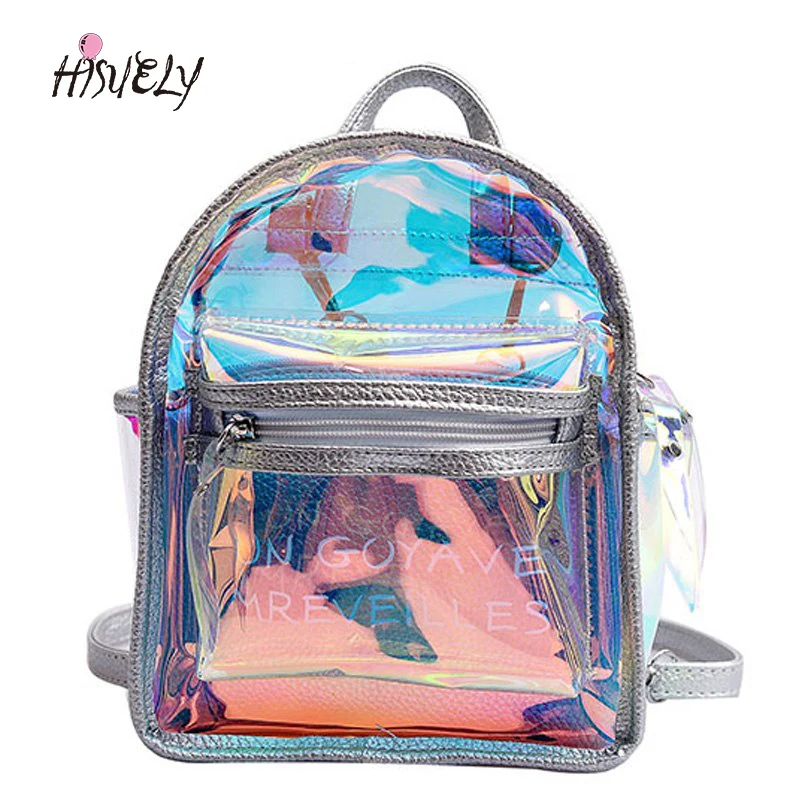 

Backpack for Teenagers Hologram Women Girls Backpack Korean Laser Transparent School Bag Summer Mini Female Jelly Beach Backpack