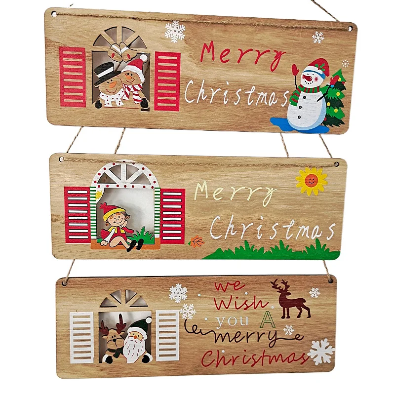 

Wooden Christmas ornaments handmade diy painted wood chips living room pendant outdoor garden Christmas tree decoration crafts
