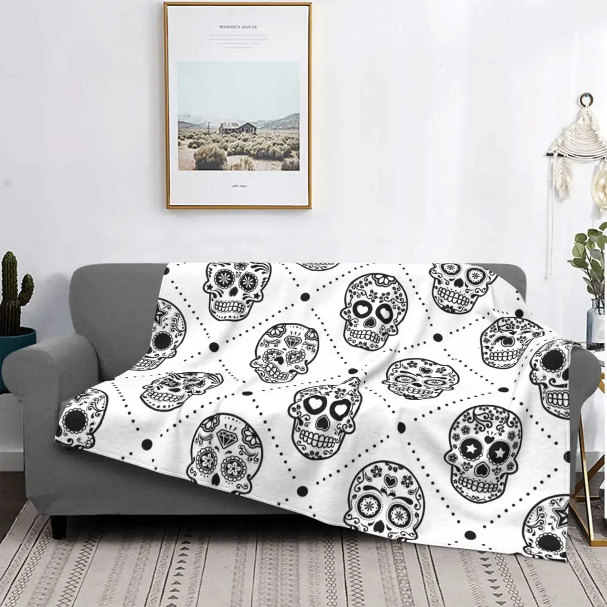 

Sugar Skull Day Of The Dead Fleece Throw Blankets Halloween Mexican Blanket for Bedding Office Lightweight Thin Plush Thin Quilt