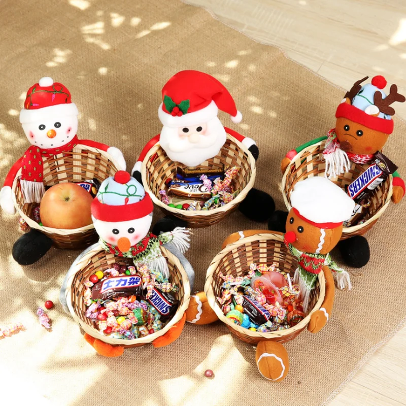 

Рождественская корзина для хранения конфет, подарок для детей, рождественские настольные мини-украшения, праздничное домашнее украшение, т...