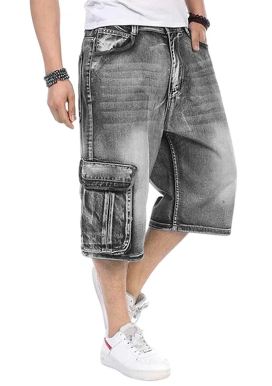 Summer Calf-Length Pants Hip-Hop Jeans Men's Denim Shorts Men Loose Multi-Pocket Jeans
