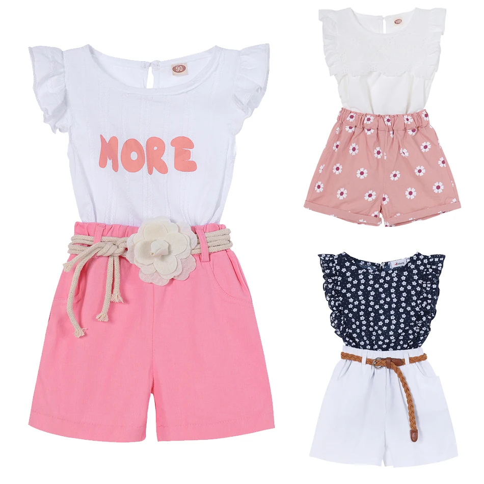 

Летние комплекты для детей на каждый день, и голубыми цветами Футболка + Брюки комплекты одежды для девочек Для детей, на лето костюм для От 3 ...