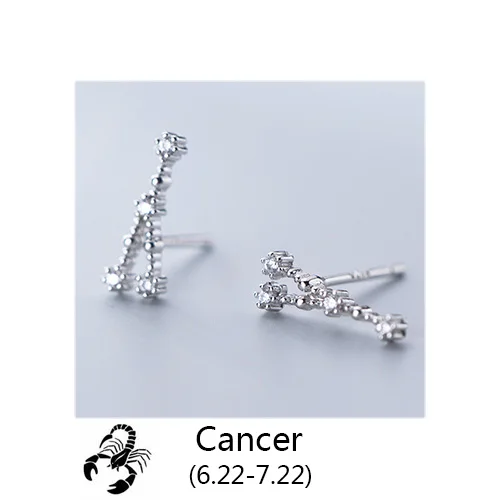 Cancer Trustdavis 925 Твердые ювелирные изделия из настоящего стерлингового серебра 12 созвездие серьги гвоздики подарок на день рождения для женщин девочек DA330 - Окраска металла: Cancer