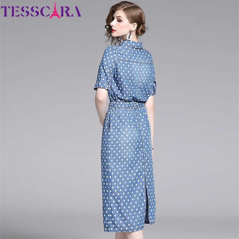 Женское джинсовое платье рубашка TESSCARA винтажное длинное Повседневное карандаш в
