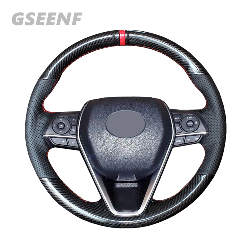 

For Toyota Corolla RAV4 Avalon 2019-2020 Camry 2018-2020 Car Steering Wheel Cover Black Wearable Soft Carbon fiber leather