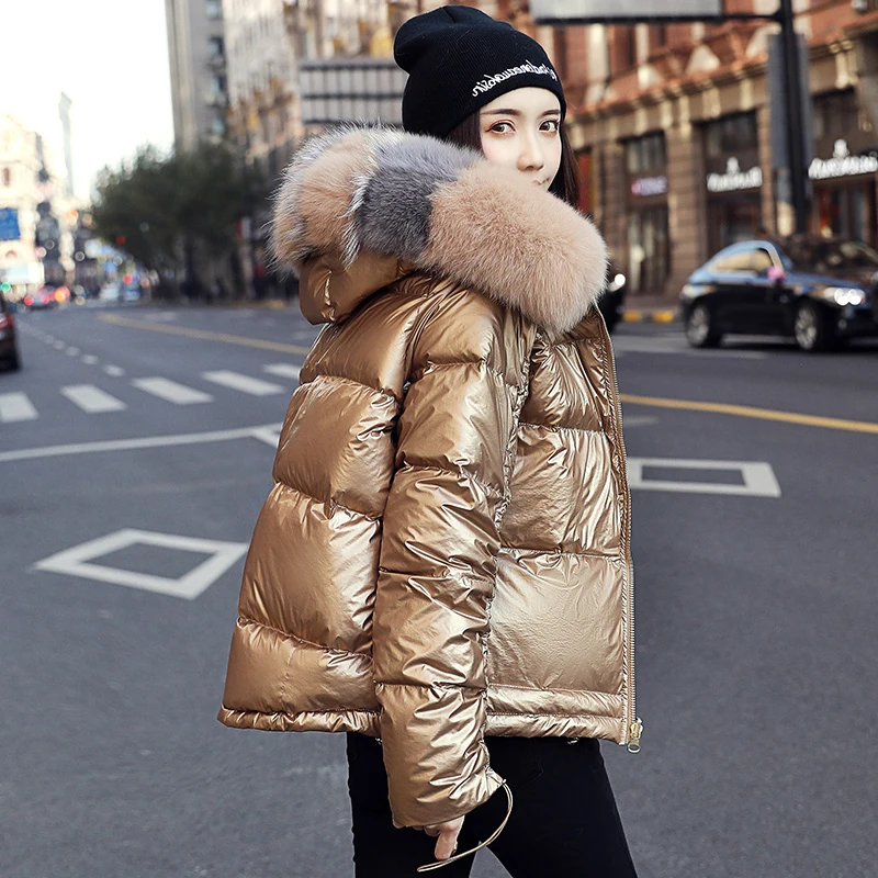Winter Jacket Women Down Parkas Hooded White Duck Down Jacket Double Sided Waterproof Coat Large Real Natural Fox Fur 2021