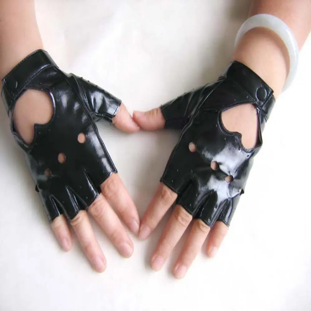 New Hot Sale Women Leather Driving Biker Soft Fingerless Mittens Dance Motorcycle Gloves Faux Leather Synthetic Leather Gloves