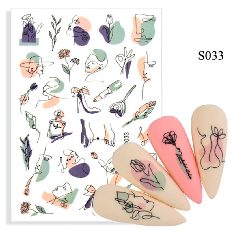 

3PCS 3D Nail Sticker Stick Figure Woman Face Pattern Special Back Glue Picture Flowers Sliders Sticker DIY Nail Art Decoration