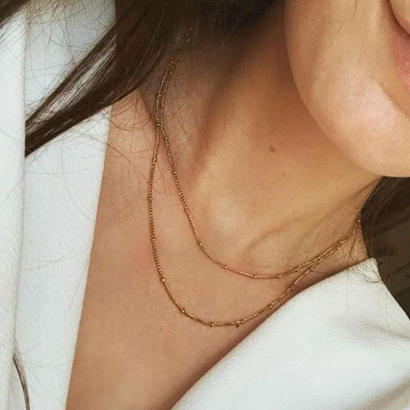 

New Fashion Stacked Necklace Simple Double Layer Peas Embellished Ladies Necklace/Necklace