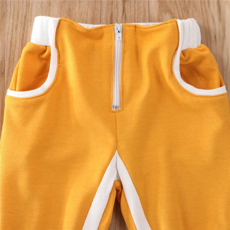 Autumn Fashion Toddler Infant Outfits Baby Girls Yellow Active Casual Clothes Fishnet Patchwork Hoodies Tops Pants Outfit | Детская