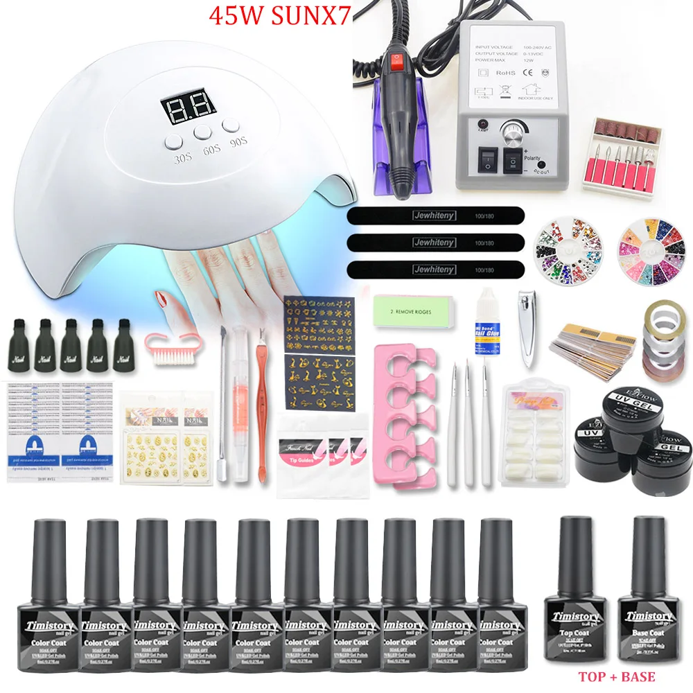 36W star5 set 10pcs Набор для ногтей, УФ светодиодный светильник, Сушилка для ногтей, Гель-лак для ногтей, набор инструментов для маникюра, 20000 ОБ/мин, электрическая дрель для ногтей, инструменты для дизайна ногтей - Цвет: 36W star5 set 10pcs