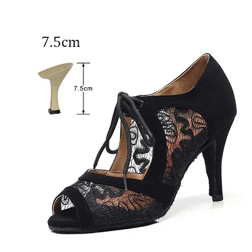 Black 7.5cm Женские бальные туфли для латинских танцев; женские вечерние туфли для сальсы, танго; обувь для танцев на мягкой подошве; Высокий Каблук 7,5/8,5 см; VA30 - Цвет: Black 7.5cm
