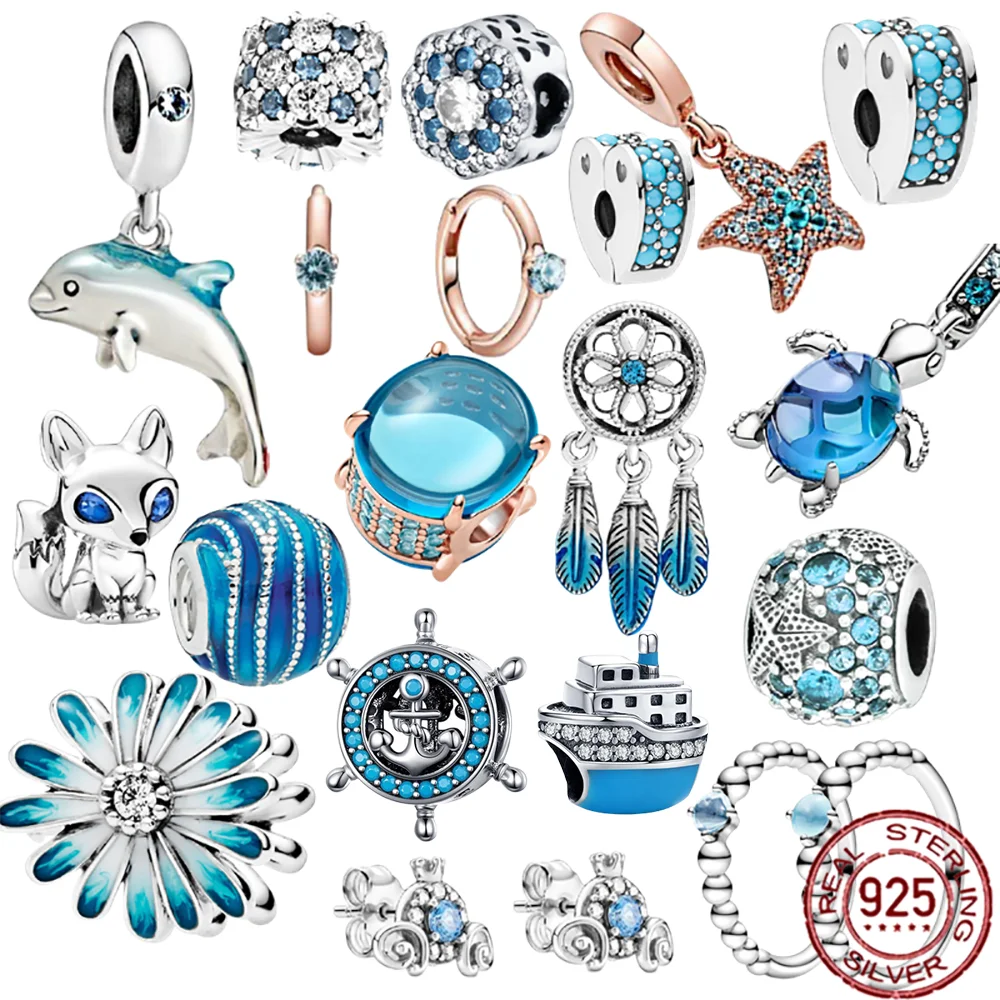 

New 925 Sterling Silver Blue Lantern Sun Pendant LOVE Family Forever Bead Fit Pandora Charms Bracelet DIY Women Jewelry Beads