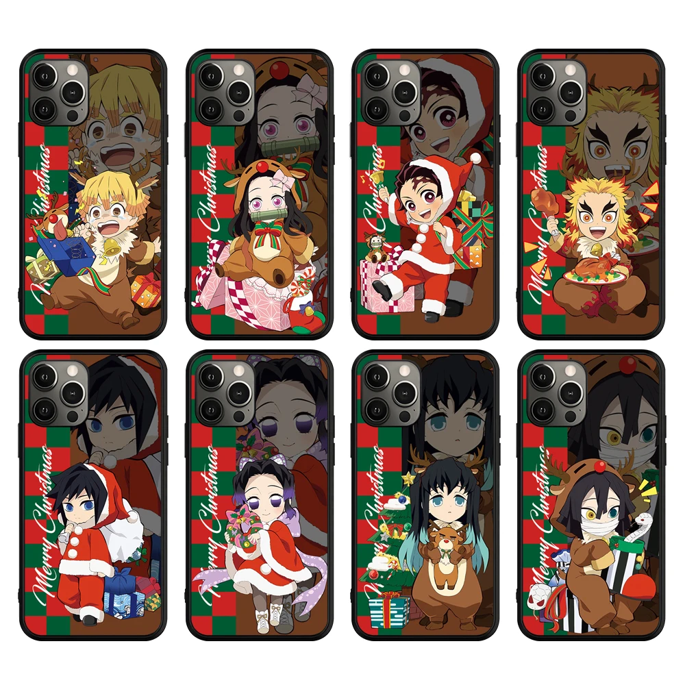 

Couple Demon Slayer Christmas Phone Case For IPhone 13 12 Mini 11 Pro Max Xs X Xr 7 8 Plus Black Soft Silicone Cover Funda Coque